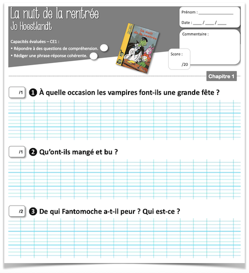 La Nuit De La Rentrée Ce2 Questionnaire Autour de l'école et la rentrée - Lutin Bazar
