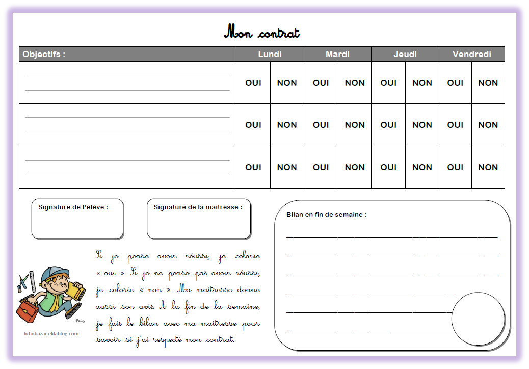 Contrat Pour L Eleve Lutin Bazar