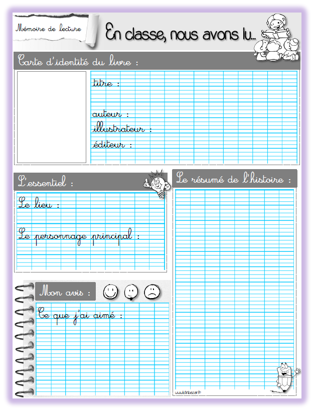 Fiche "Mémoire de lecture"  Lutin Bazar