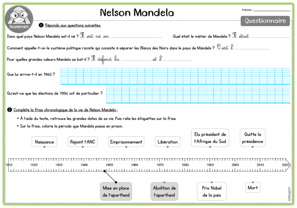 Nelson Mandela questionnaire CE2