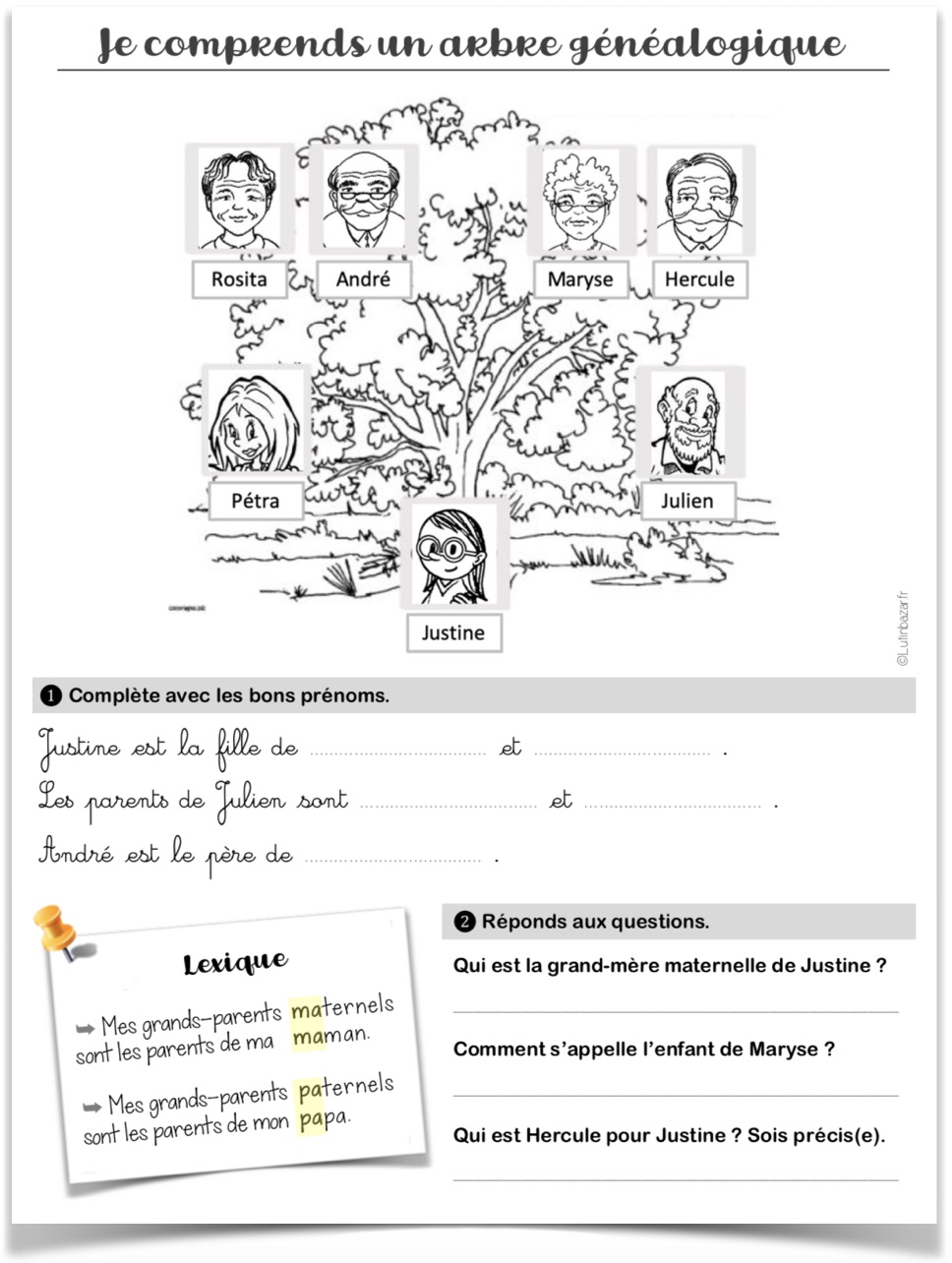 Exercice Corrigé Génétique Arbre Généalogique Pdf Ma vie, ma famille... - QLM - Séances et Ressources - Lutin Bazar