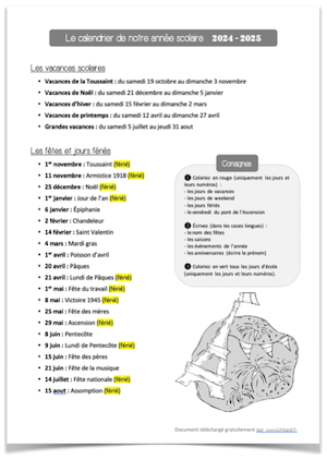 Fiche de recherche calendrier 2024