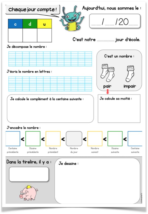 Fiche chaque jour compte lutin bazar